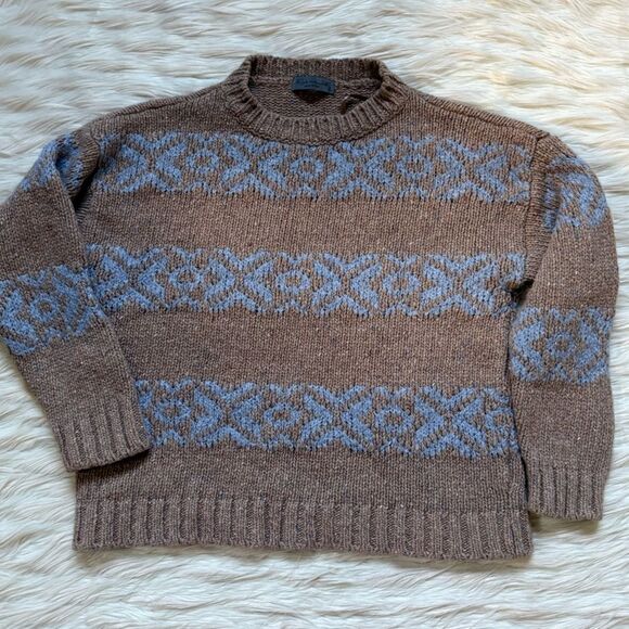 Elsamanda Vintage Italian Wool Blend Fair Isle Sweater in Brown/Blue - Small - Picture 1 of 7